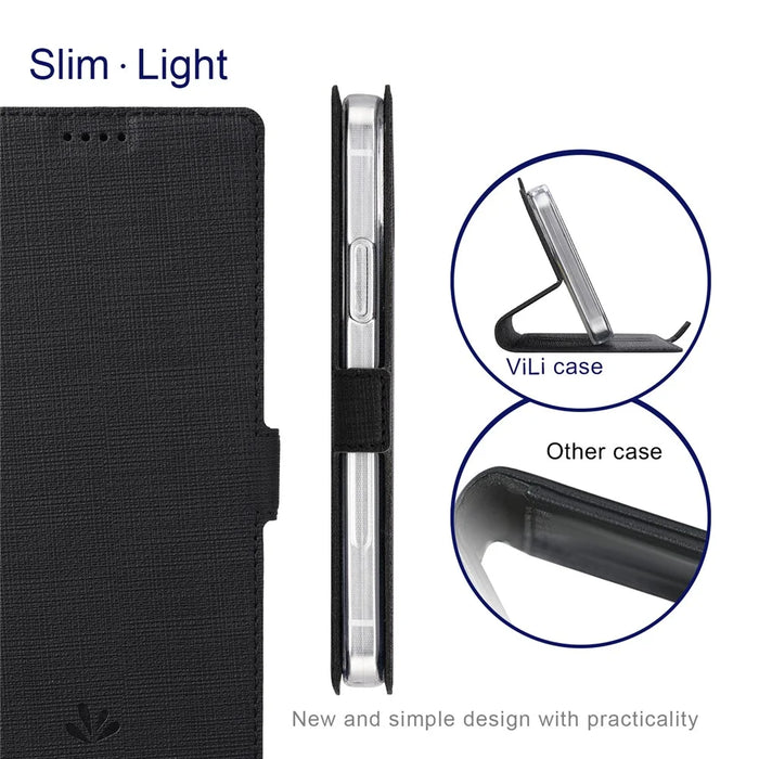 VILI K Series for iPhone 15 Case PU Leather Shockproof Wallet Phone Cover - Black - 4