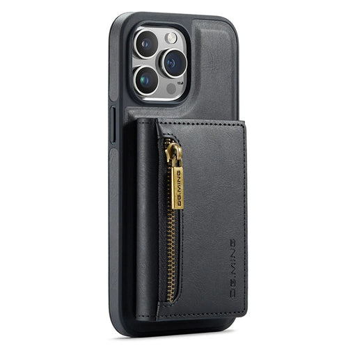 DG.MING M5 Series For iPhone 14 Pro Case PU+PC+TPU Detachable 2-in-1 Wallet Phone Cover - Black - 1