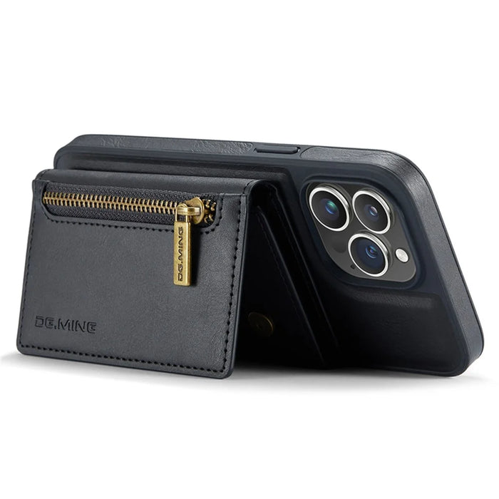 DG.MING M5 Series For iPhone 14 Pro Case PU+PC+TPU Detachable 2-in-1 Wallet Phone Cover - Black - 3