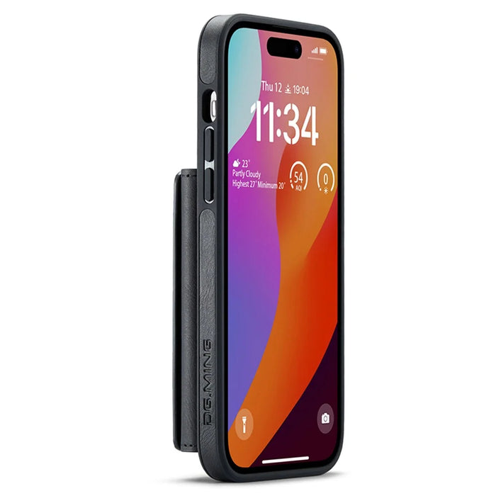 DG.MING M5 Series For iPhone 14 Pro Case PU+PC+TPU Detachable 2-in-1 Wallet Phone Cover - Black - 5