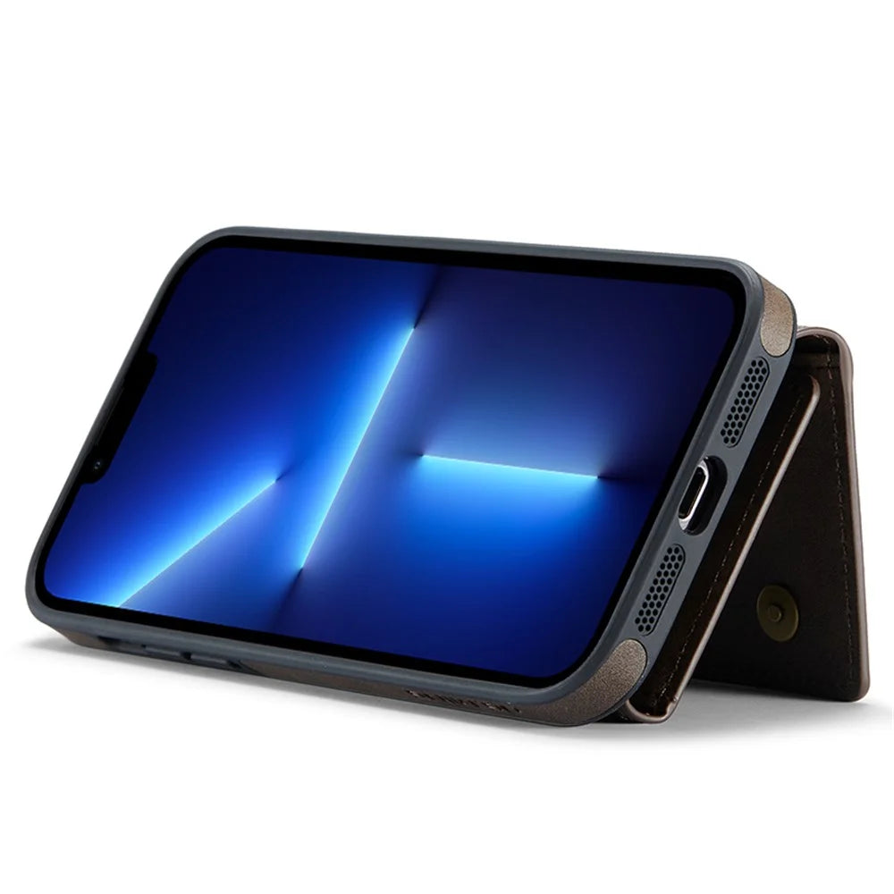 DG.MING M5 Series For iPhone 13 Pro Max Case Magnetic Wallet PU+PC+TPU Phone Cover - Coffee - 4