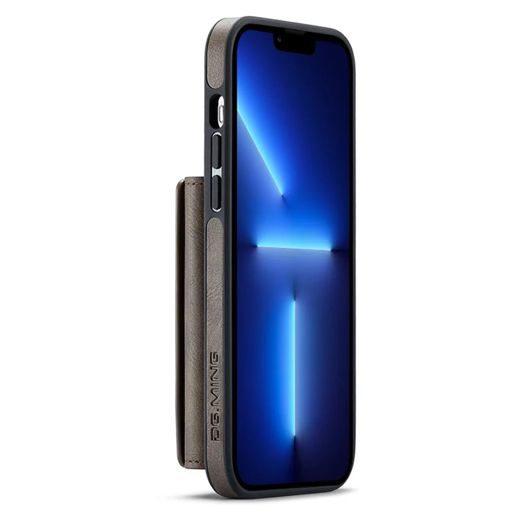 DG.MING M5 Series For iPhone 13 Pro Max Case Magnetic Wallet PU+PC+TPU Phone Cover - Coffee - 5