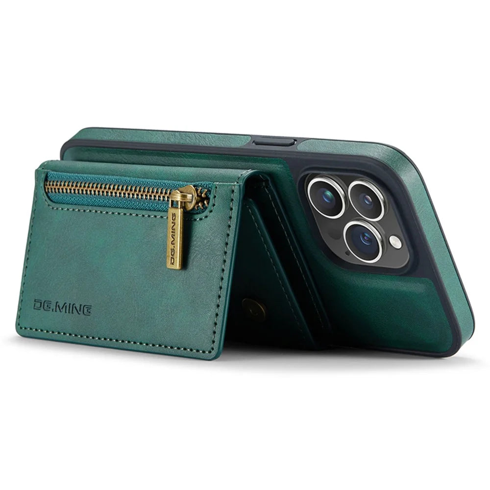 DG.MING M5 Series For iPhone 12 Pro Max Case PU+PC+TPU Back Shell Wallet Phone Cover - Green - 3
