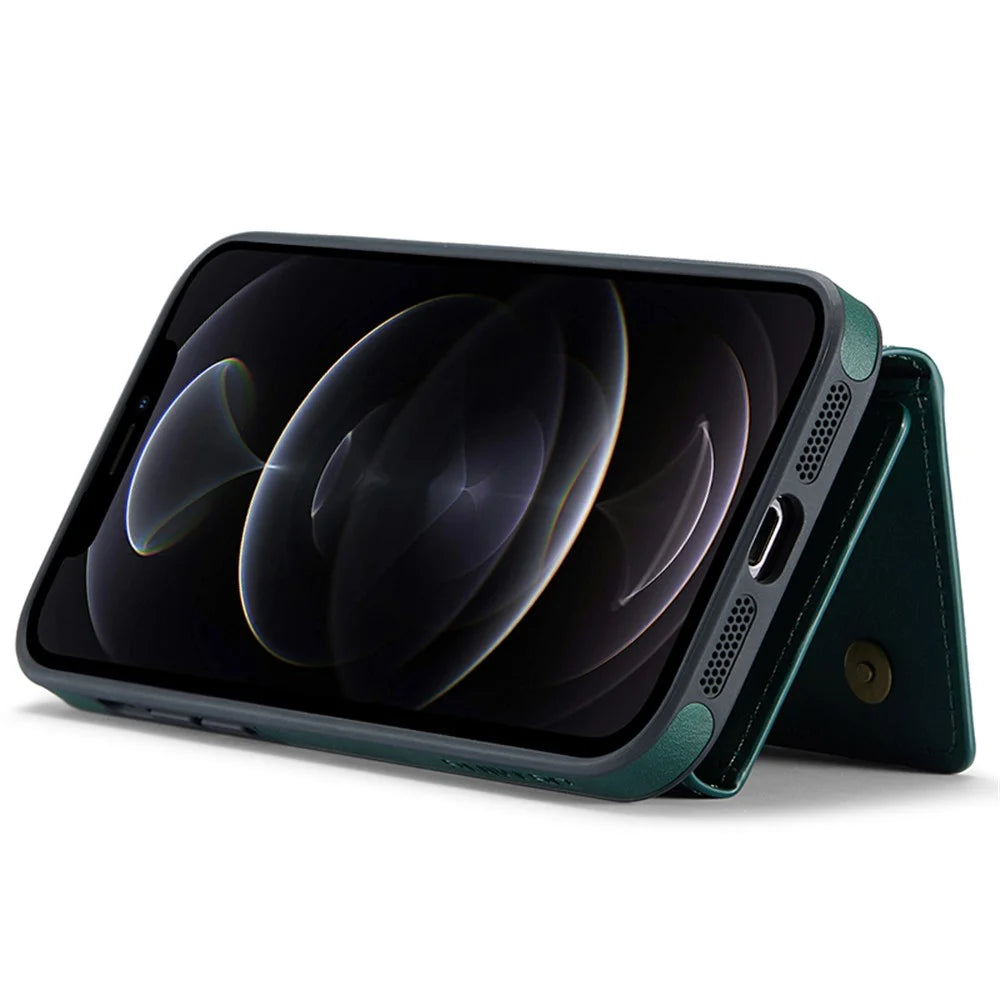 DG.MING M5 Series For iPhone 12 Pro Max Case PU+PC+TPU Back Shell Wallet Phone Cover - Green - 4