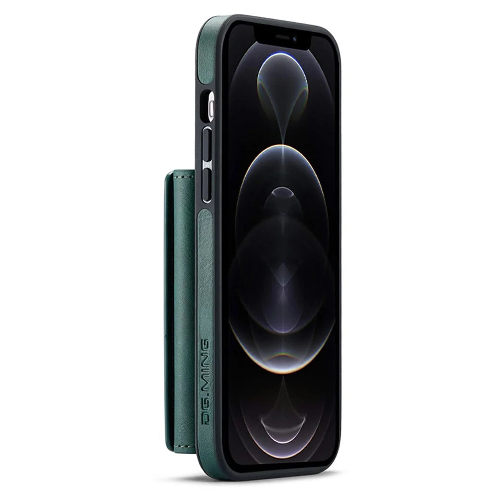 DG.MING M5 Series For iPhone 12 Pro Max Case PU+PC+TPU Back Shell Wallet Phone Cover - Green - 5
