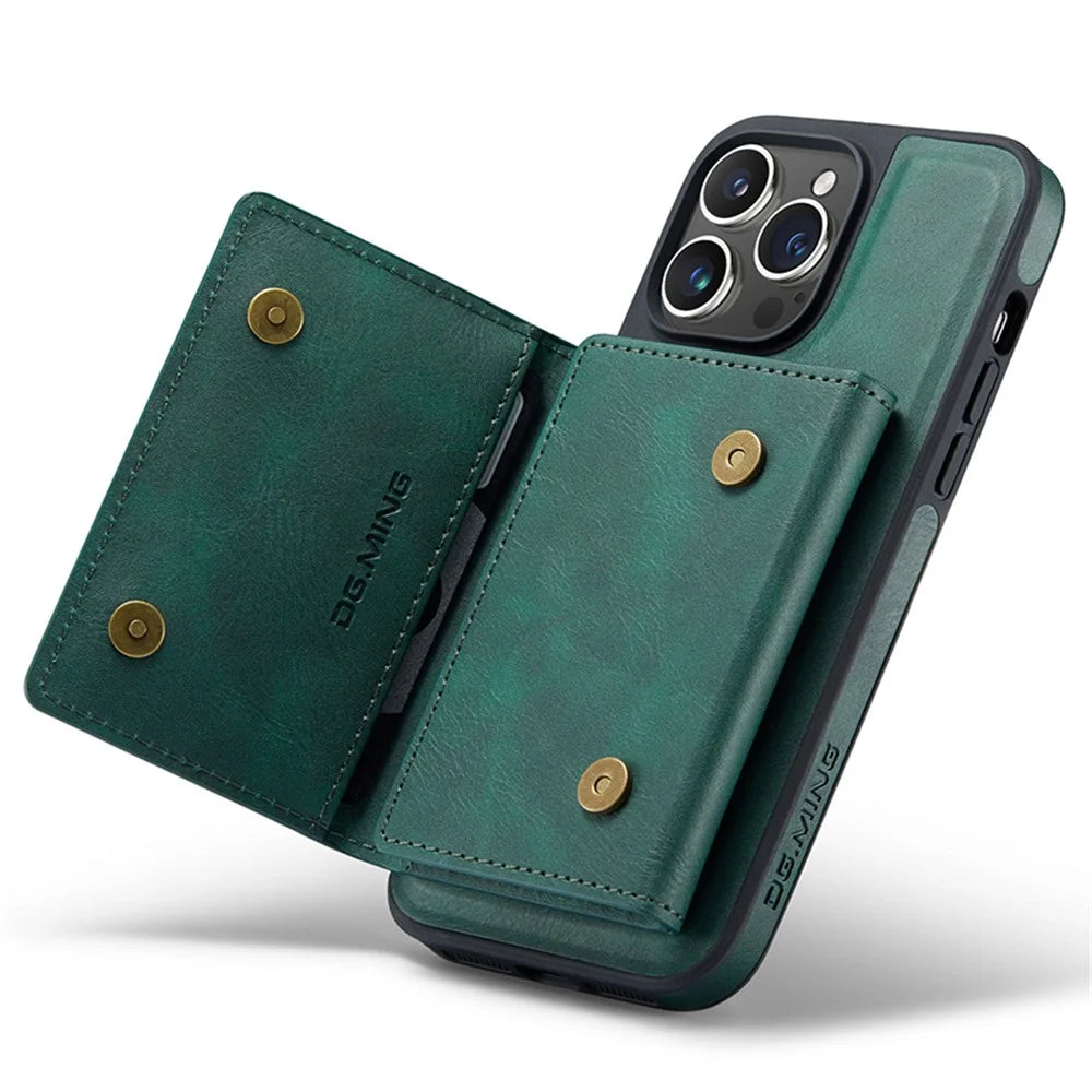 DG.MING M5 Series For iPhone 12 Pro Max Case PU+PC+TPU Back Shell Wallet Phone Cover - Green - 7