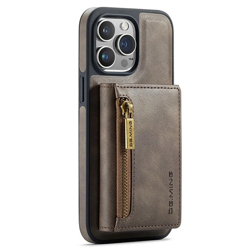 DG.MING M5 Series For iPhone 15 Pro Max Case PU+PC+TPU Phone Wallet Anti-drop Cover - Coffee - 1