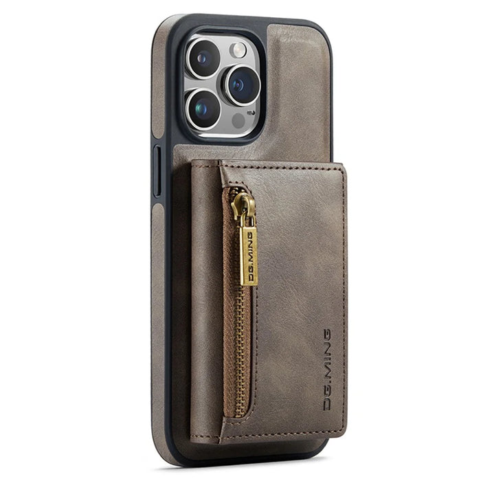 DG.MING M5 Series For iPhone 15 Pro Max Case PU+PC+TPU Phone Wallet Anti-drop Cover - Coffee - 1
