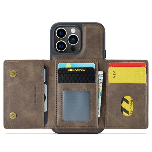 DG.MING M5 Series For iPhone 15 Pro Max Case PU+PC+TPU Phone Wallet Anti-drop Cover - Coffee - 2