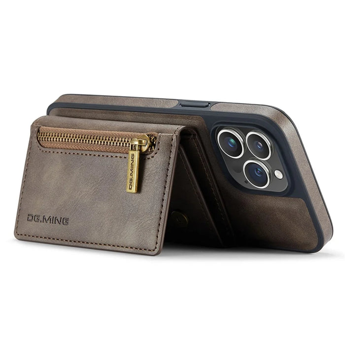 DG.MING M5 Series For iPhone 15 Pro Max Case PU+PC+TPU Phone Wallet Anti-drop Cover - Coffee - 3