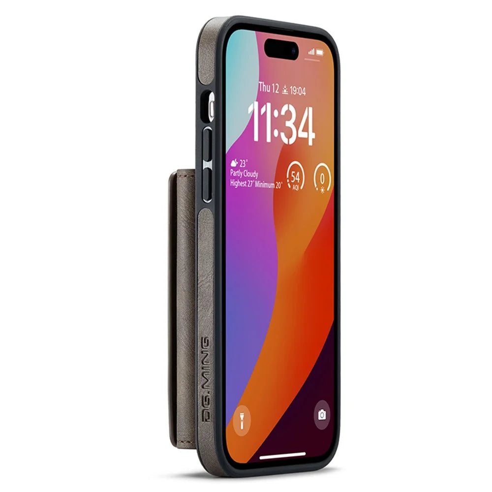 DG.MING M5 Series For iPhone 15 Pro Max Case PU+PC+TPU Phone Wallet Anti-drop Cover - Coffee - 5