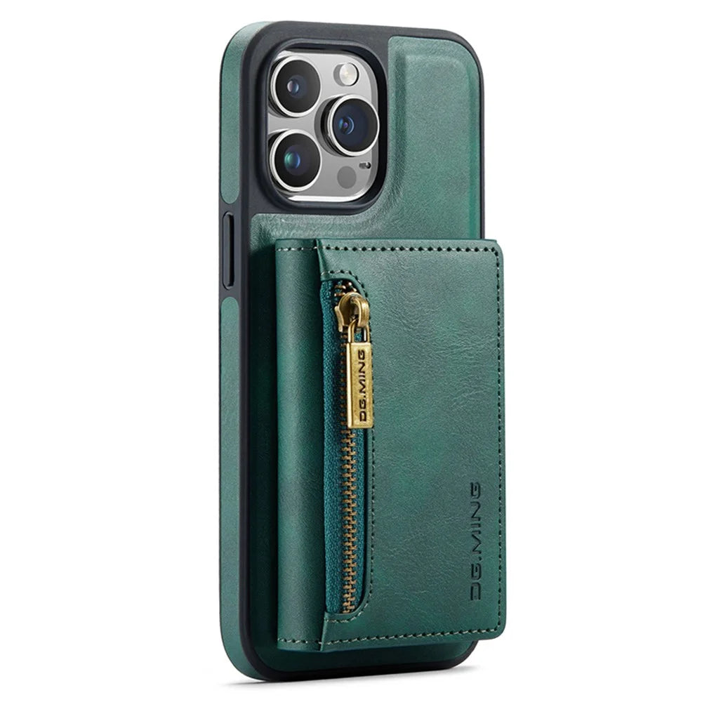 DG.MING M5 Series For iPhone 14 Pro Max Case PU+PC+TPU Detachable Wallet Phone Cover - Green - 1