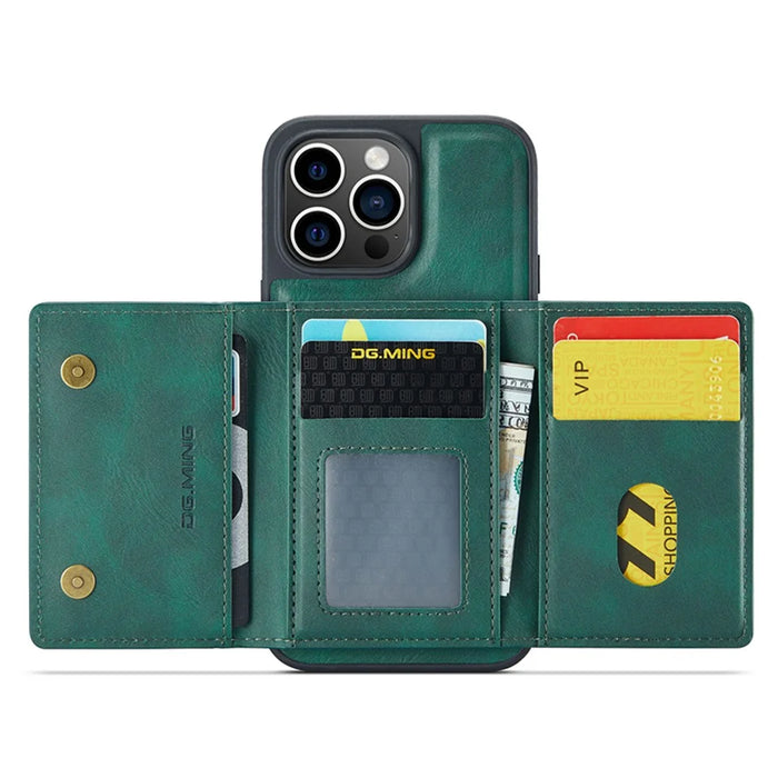DG.MING M5 Series For iPhone 14 Pro Max Case PU+PC+TPU Detachable Wallet Phone Cover - Green - 2