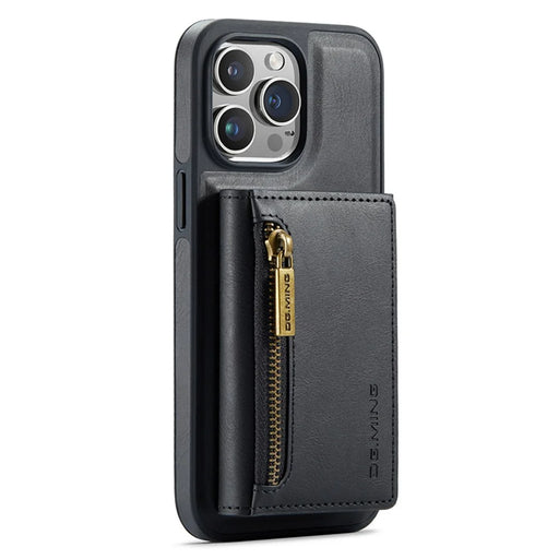 DG.MING M5 Series For iPhone 12 / 12 Pro Case Tri-fold Wallet PU+PC+TPU Phone Cover - Black - 1