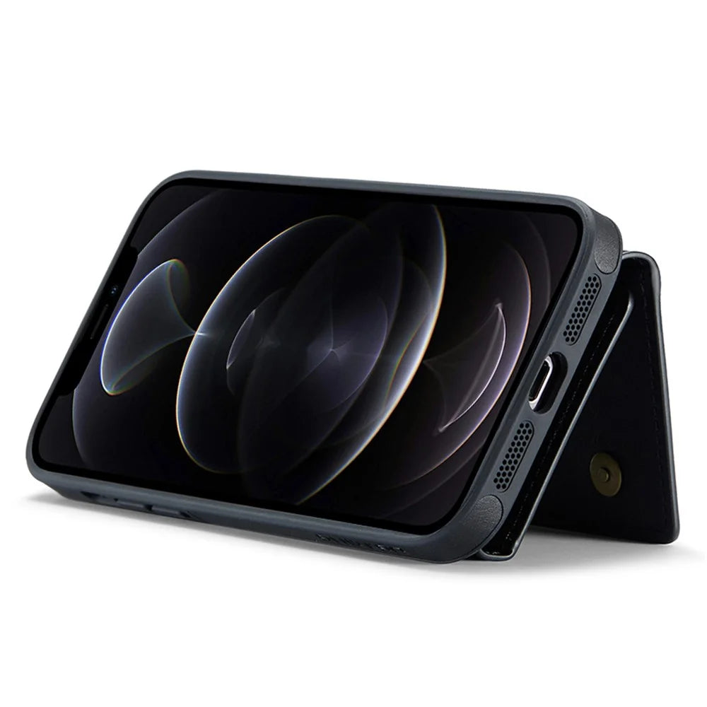 DG.MING M5 Series For iPhone 12 / 12 Pro Case Tri-fold Wallet PU+PC+TPU Phone Cover - Black - 4