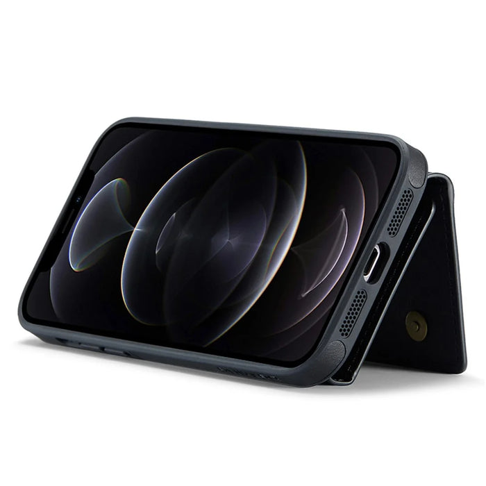 DG.MING M5 Series For iPhone 12 / 12 Pro Case Tri-fold Wallet PU+PC+TPU Phone Cover - Black - 4