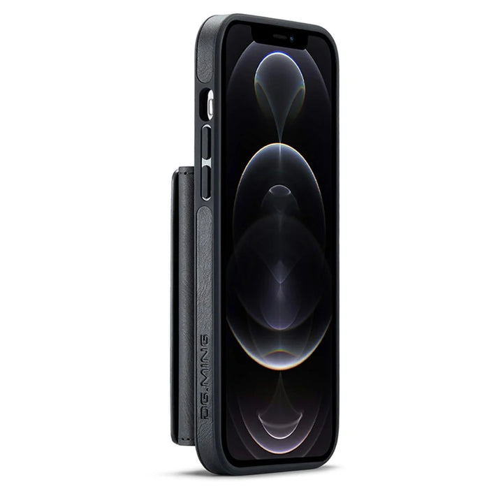 DG.MING M5 Series For iPhone 12 / 12 Pro Case Tri-fold Wallet PU+PC+TPU Phone Cover - Black - 5
