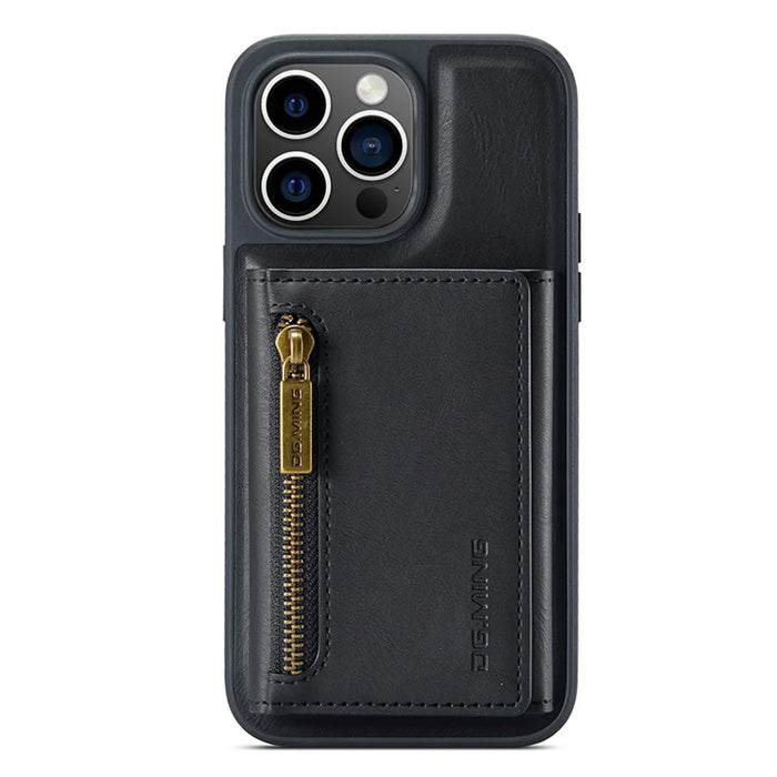 DG.MING M5 Series For iPhone 12 / 12 Pro Case Tri-fold Wallet PU+PC+TPU Phone Cover - Black - 6