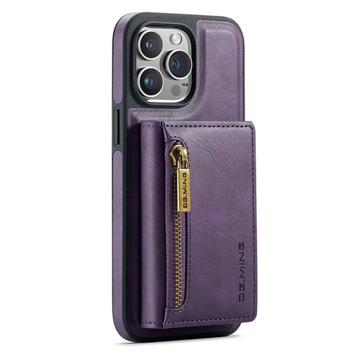 DG.MING M5 Series For iPhone 13 Pro Case Magnetic Wallet Anti-drop PU+PC+TPU Phone Cover - Purple - 1
