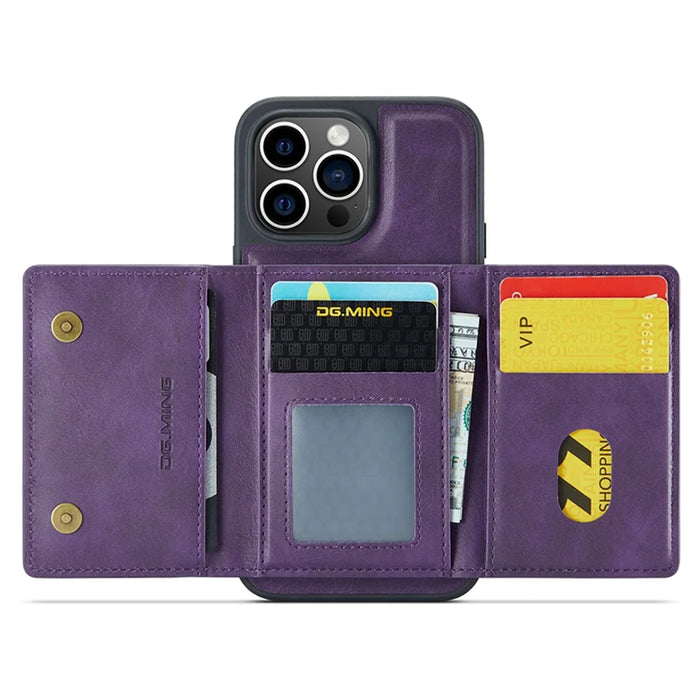 DG.MING M5 Series For iPhone 13 Pro Case Magnetic Wallet Anti-drop PU+PC+TPU Phone Cover - Purple - 2