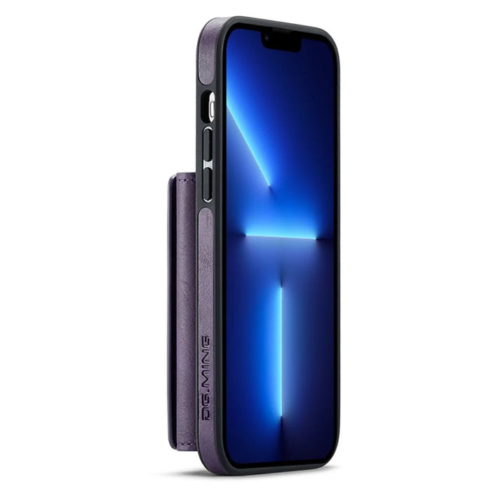 DG.MING M5 Series For iPhone 13 Pro Case Magnetic Wallet Anti-drop PU+PC+TPU Phone Cover - Purple - 5