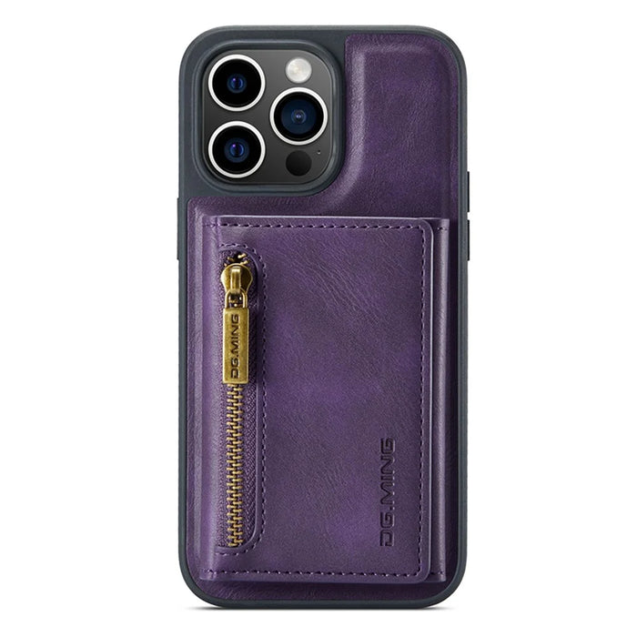 DG.MING M5 Series For iPhone 13 Pro Case Magnetic Wallet Anti-drop PU+PC+TPU Phone Cover - Purple - 6