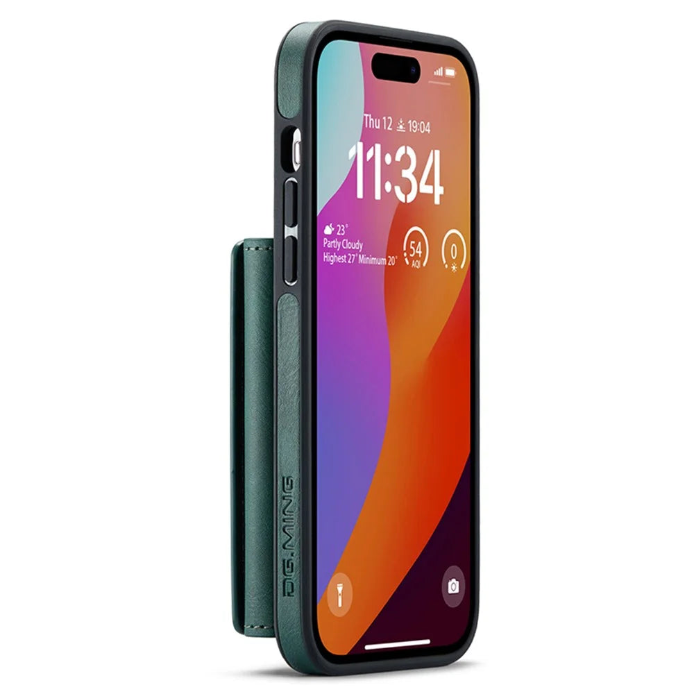 DG.MING M5 Series For iPhone 15 Case PU+PC+TPU Phone Cover Magnetic Wallet Shell - Green - 5