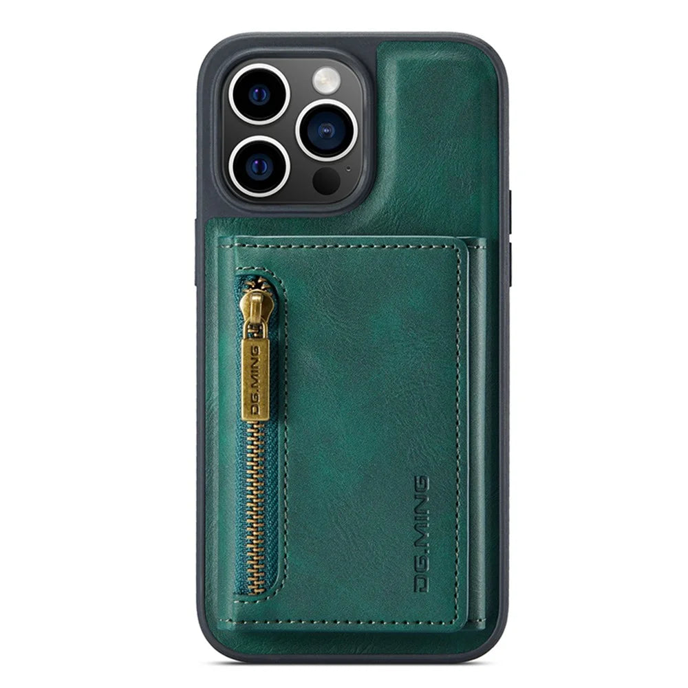 DG.MING M5 Series For iPhone 15 Case PU+PC+TPU Phone Cover Magnetic Wallet Shell - Green - 6