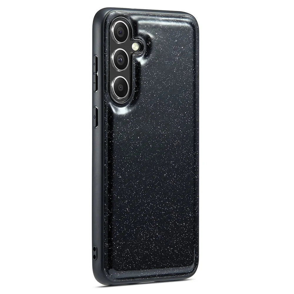 DG.MING Back Shell for Samsung Galaxy S23 FE Case Glitter PU Leather+PC+TPU Phone Cover - Black - 1
