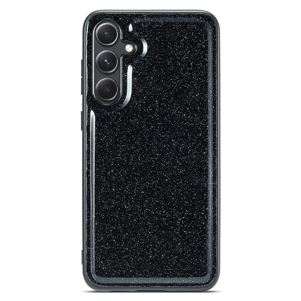 DG.MING Back Shell for Samsung Galaxy S23 FE Case Glitter PU Leather+PC+TPU Phone Cover - Black - 2