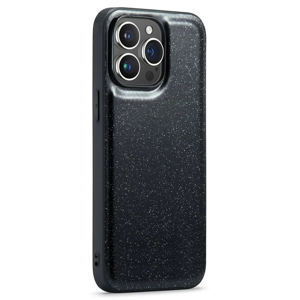DG.MING For iPhone 15 Pro Case PU Leather+PC+TPU Glitter Phone Back Cover - Black - 1