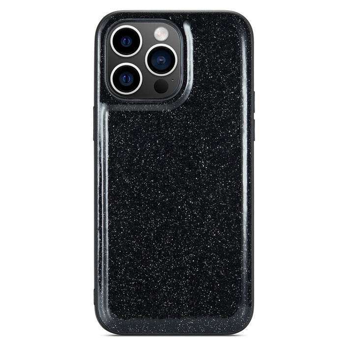 DG.MING For iPhone 15 Pro Case PU Leather+PC+TPU Glitter Phone Back Cover - Black - 3