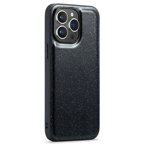 DG.MING For iPhone 12 Pro Case PU Leather Coated PC+TPU Shell Glitter Phone Cover - Black - 1