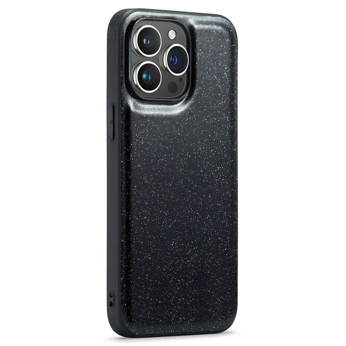 DG.MING For iPhone 12 Pro Case PU Leather Coated PC+TPU Shell Glitter Phone Cover - Black - 1