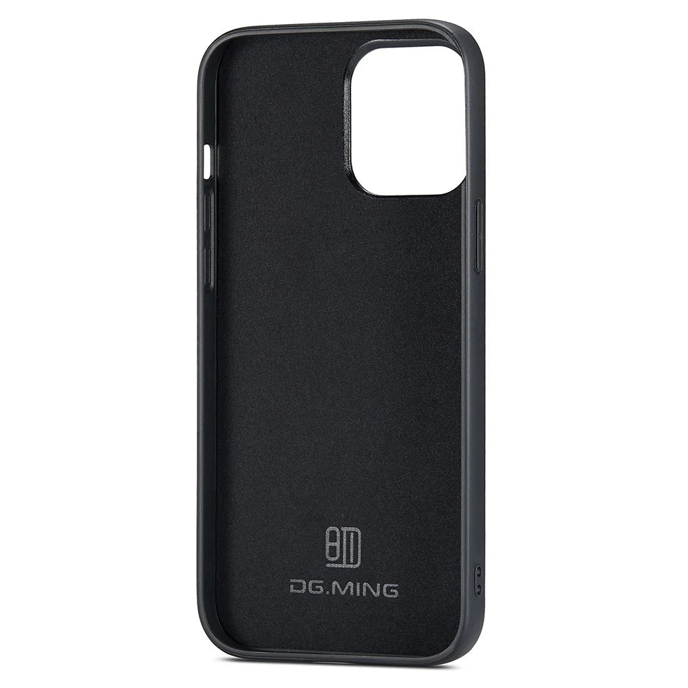 DG.MING For iPhone 13 Pro Case Glitter PU Leather Coated PC+TPU Drop-proof Phone Cover - Black - 2