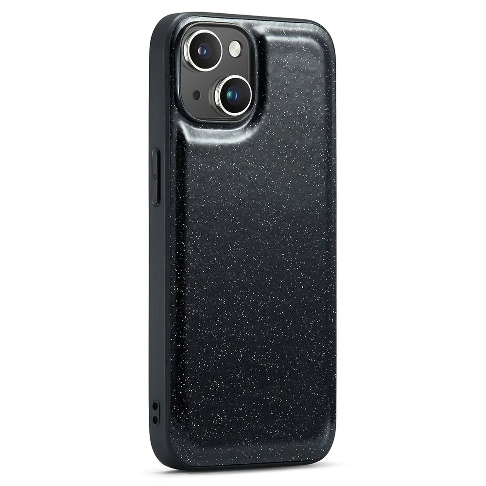 DG.MING For iPhone 15 Case Drop Protection Glitter Leather+PC+TPU Phone Cover - Black - 1
