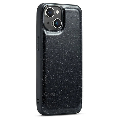 DG.MING For iPhone 15 Case Drop Protection Glitter Leather+PC+TPU Phone Cover - Black - 1