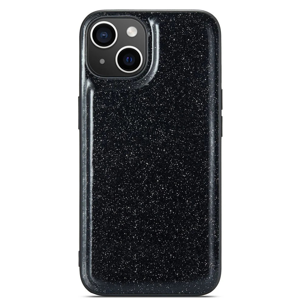 DG.MING For iPhone 15 Case Drop Protection Glitter Leather+PC+TPU Phone Cover - Black - 3