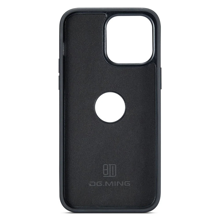 DG.MING For iPhone 15 Case Logo View Anti-Drop PU Leather Coated PC+TPU Cover - Coffee - 4
