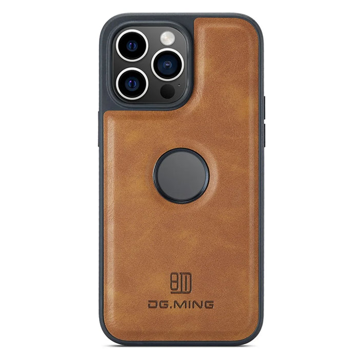 DG.MING For iPhone 12 / 12 Pro Case Logo View PU Leather+PC+TPU Anti-Scratch Cover - Brown - 1