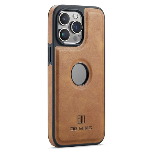 DG.MING For iPhone 12 / 12 Pro Case Logo View PU Leather+PC+TPU Anti-Scratch Cover - Brown - 2