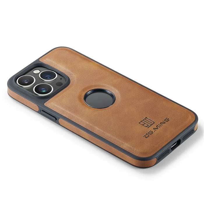 DG.MING For iPhone 12 / 12 Pro Case Logo View PU Leather+PC+TPU Anti-Scratch Cover - Brown - 5