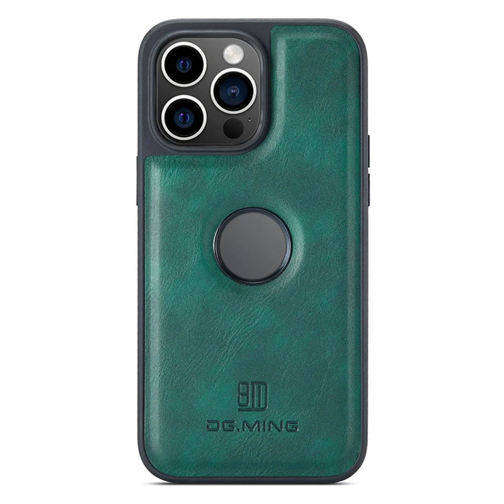 DG.MING For iPhone 13 Pro Case Logo View Anti-Fall PU Leather+PC+TPU Cover - Green - 1