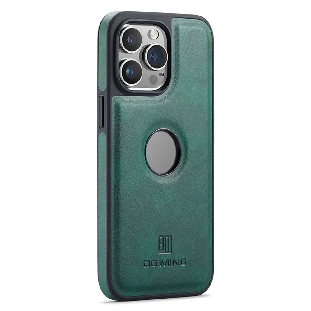DG.MING For iPhone 13 Pro Case Logo View Anti-Fall PU Leather+PC+TPU Cover - Green - 2