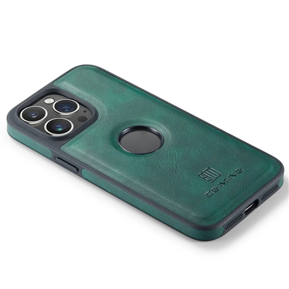 DG.MING For iPhone 13 Pro Case Logo View Anti-Fall PU Leather+PC+TPU Cover - Green - 5