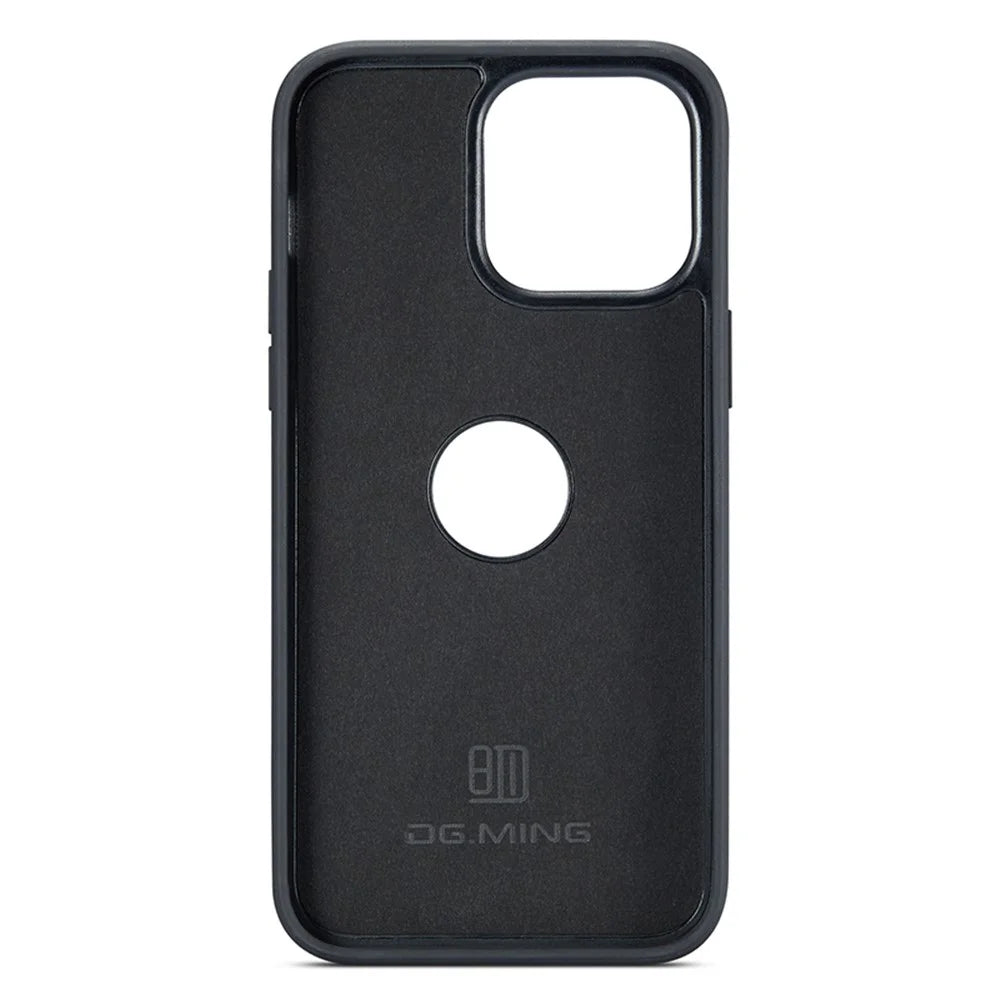 DG.MING For iPhone 15 Plus Case Logo View Back Shell PU Leather+PC+TPU Cover - Brown - 4