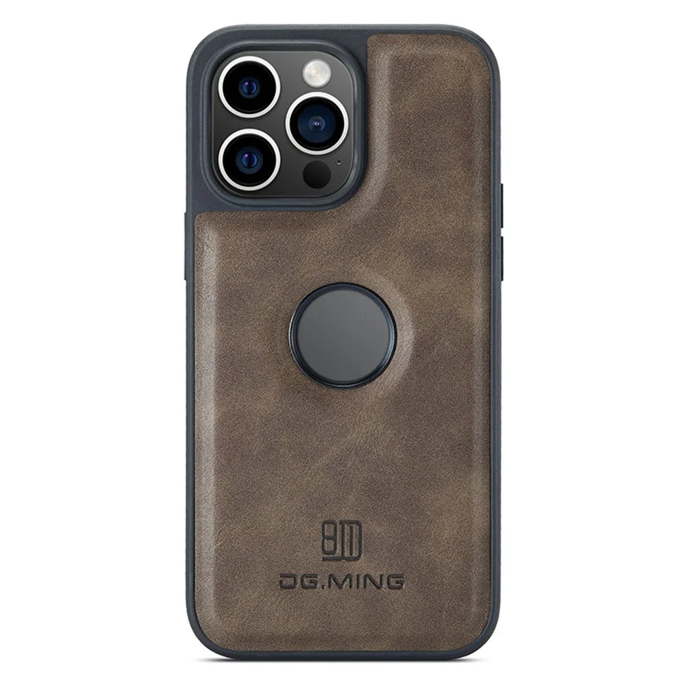 DG.MING For iPhone 12 Pro Max Case Logo View PU Leather+PC+TPU Cellphone Cover - Coffee - 1