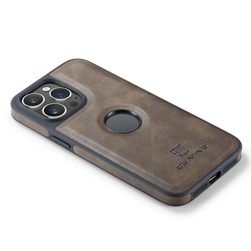 DG.MING For iPhone 12 Pro Max Case Logo View PU Leather+PC+TPU Cellphone Cover - Coffee - 5