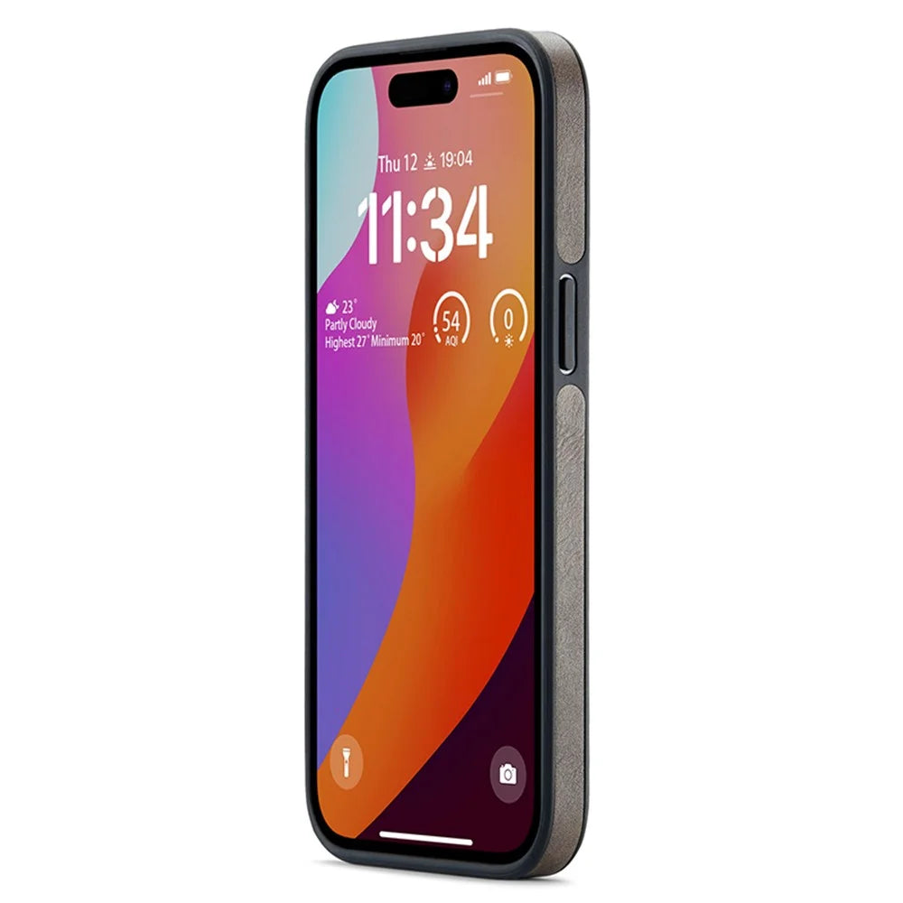 DG.MING For iPhone 14 Pro Max Case Logo View PU Leather+PC+TPU Bump Proof Cover - Coffee - 3