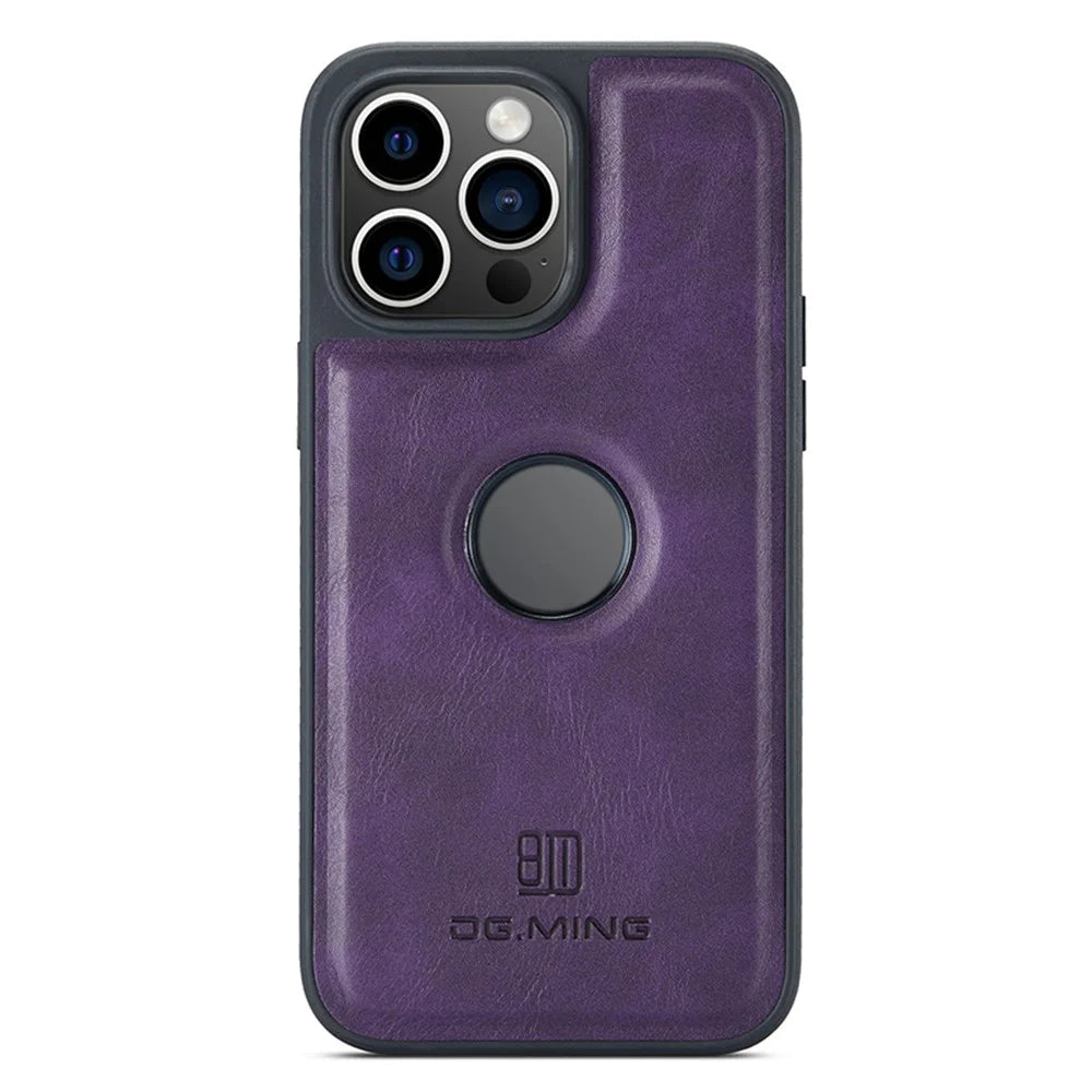 DG.MING For iPhone 13 Pro Max Case PU Leather+PC+TPU Cover with Logo View Window - Purple - 1